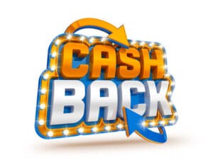 A bright, flashy "CASH BACK" sign, advertising a 5% cashback bonus on every new online cricket id registration.